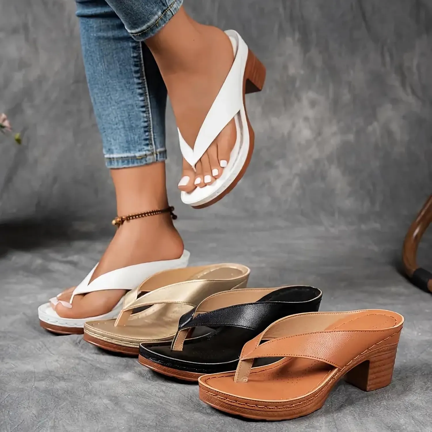 Wedges for Women 2025, Chunky Heel Sandals Slip on Open Toe Square Toe Comfortable Chunky Heeled Sandals Mules for Women for Long Walk Casual Shoes Dressy