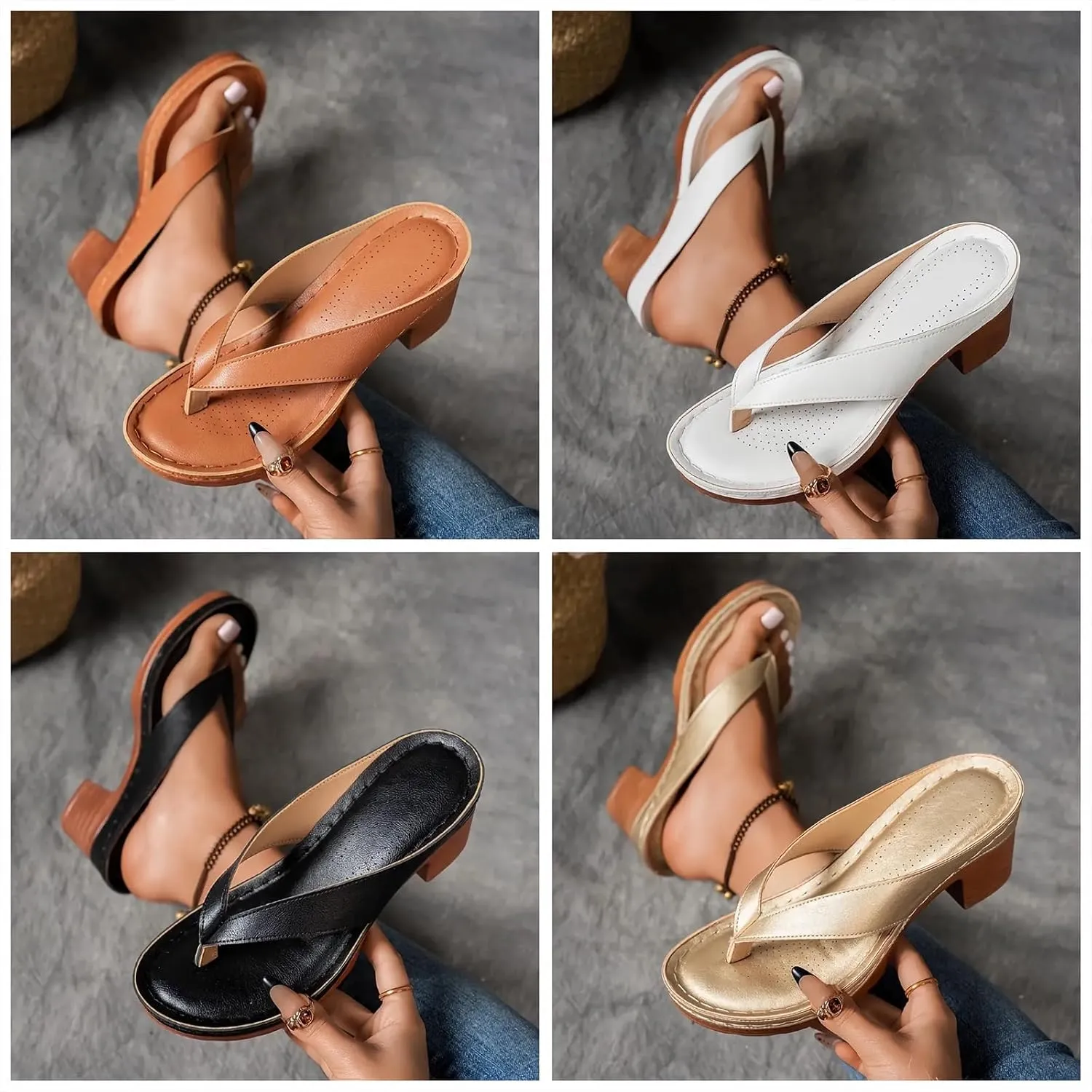 Wedges for Women 2025, Chunky Heel Sandals Slip on Open Toe Square Toe Comfortable Chunky Heeled Sandals Mules for Women for Long Walk Casual Shoes Dressy