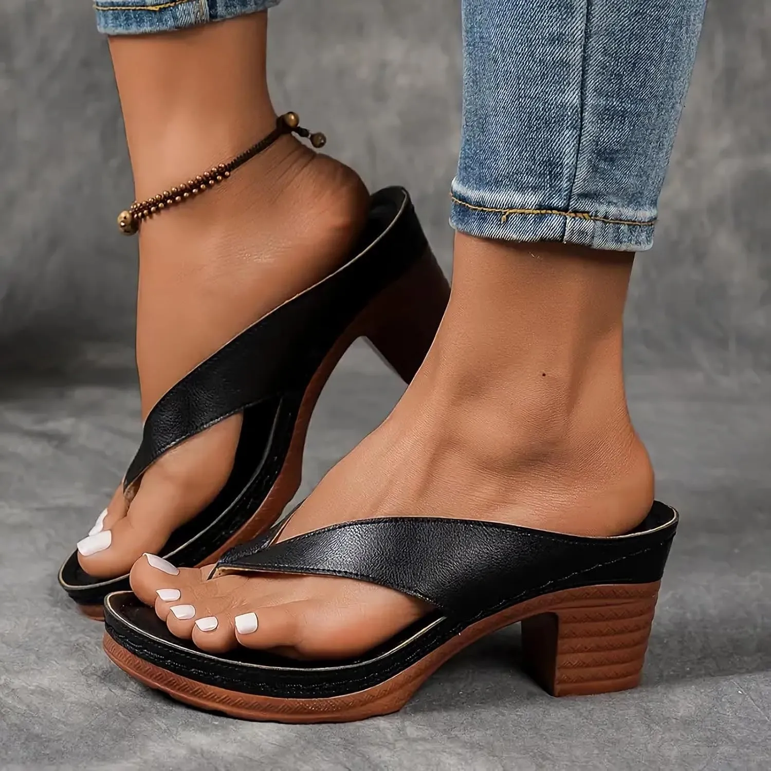 Wedges for Women 2025, Chunky Heel Sandals Slip on Open Toe Square Toe Comfortable Chunky Heeled Sandals Mules for Women for Long Walk Casual Shoes Dressy