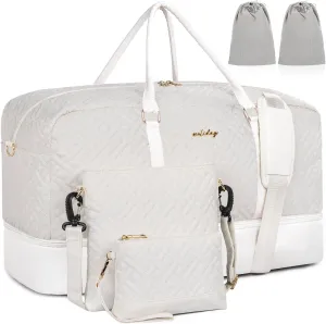 Weekender Bag for Women, 5 Pcs Set Carry on Overnight Bag, 23" Travel Duffel Bag with Waterproof Shoe Compartment