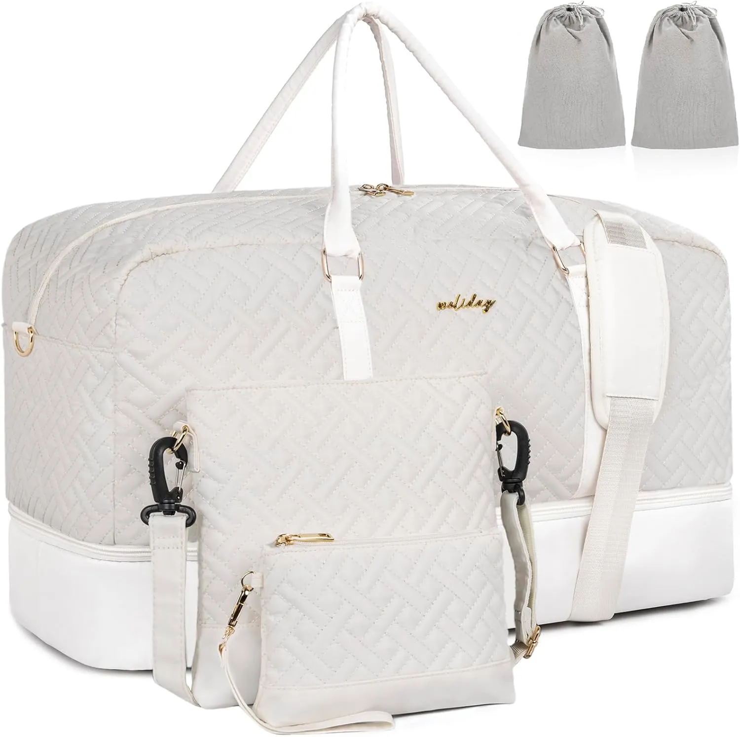Weekender Bag for Women, 5 Pcs Set Carry on Overnight Bag, 23" Travel Duffel Bag with Waterproof Shoe Compartment