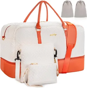 Weekender Bag for Women, 5 Pcs Set Carry on Overnight Bag, 23" Travel Duffel Bag with Waterproof Shoe Compartment