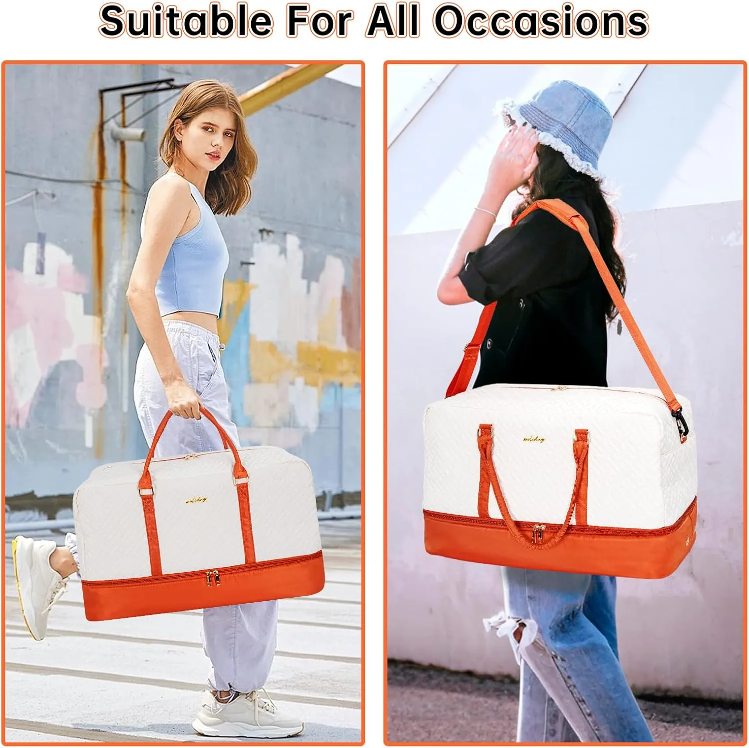 Weekender Bag for Women, 5 Pcs Set Carry on Overnight Bag, 23" Travel Duffel Bag with Waterproof Shoe Compartment