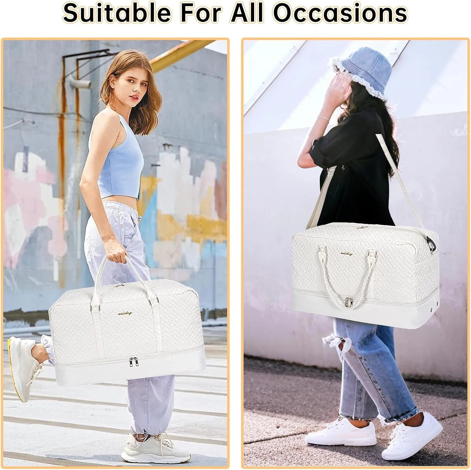Weekender Bag for Women, 5 Pcs Set Carry on Overnight Bag, 23" Travel Duffel Bag with Waterproof Shoe Compartment