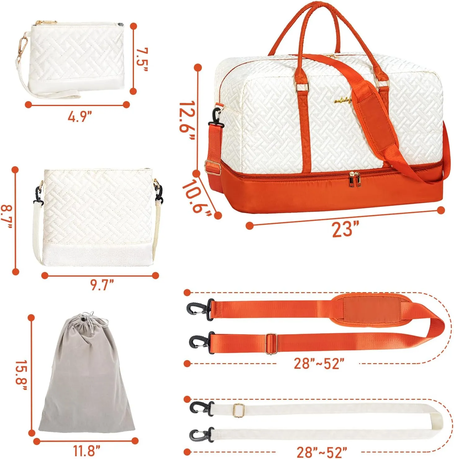 Weekender Bag for Women, 5 Pcs Set Carry on Overnight Bag, 23" Travel Duffel Bag with Waterproof Shoe Compartment
