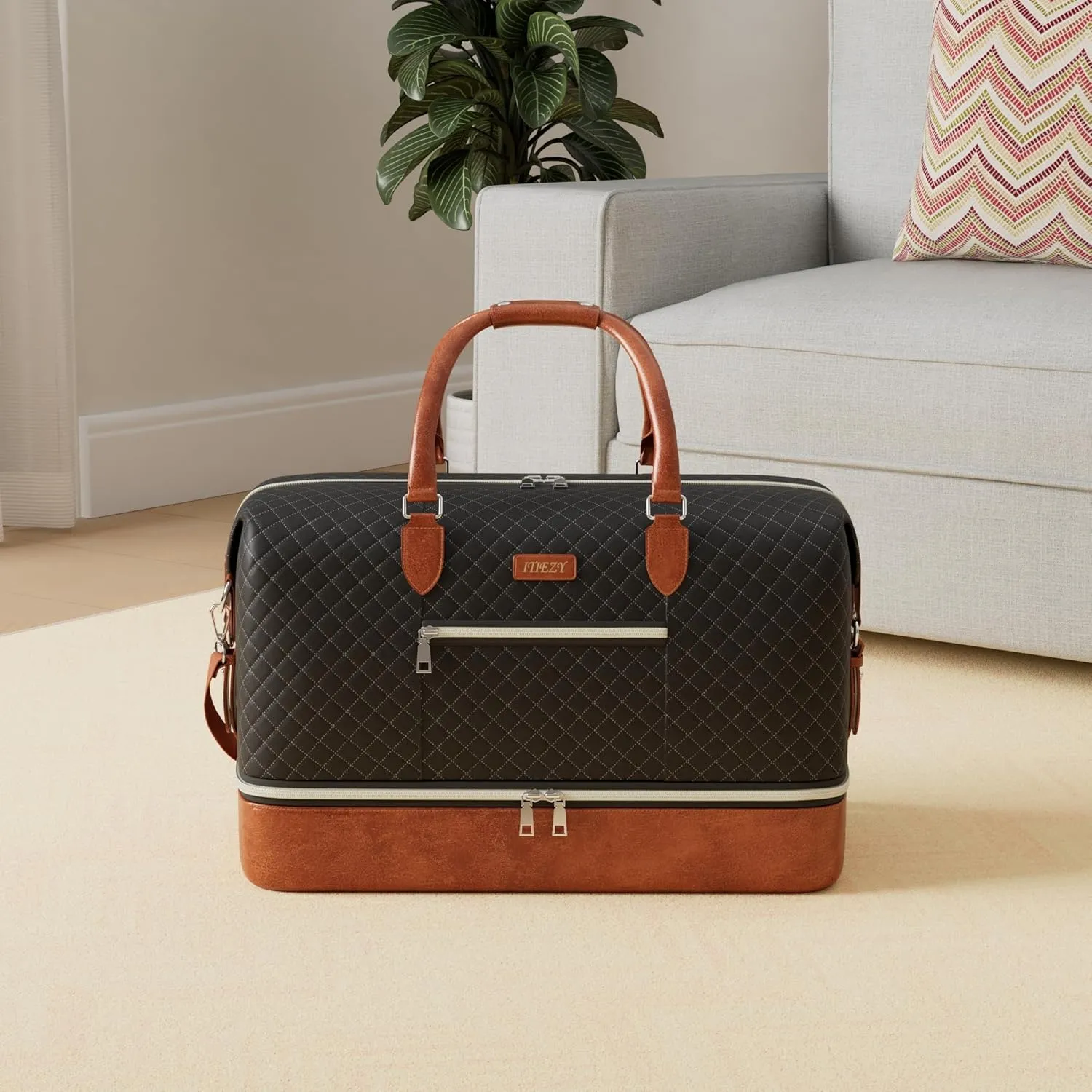 Weekender Bag for Women, Travel Duffel Bag Carry On Overnight Bag with Shoe Compartment Large Nylon Travel Weekend Tote Bag