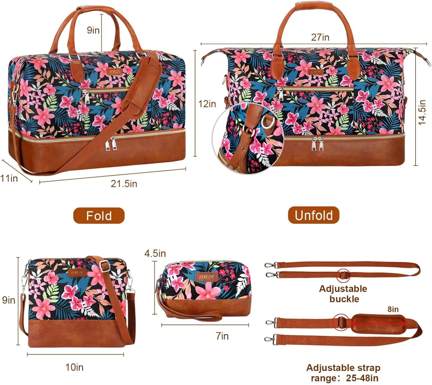 Weekender Bag for Women, Travel Duffel Bag Carry On Overnight Bag with Shoe Compartment Large Nylon Travel Weekend Tote Bag