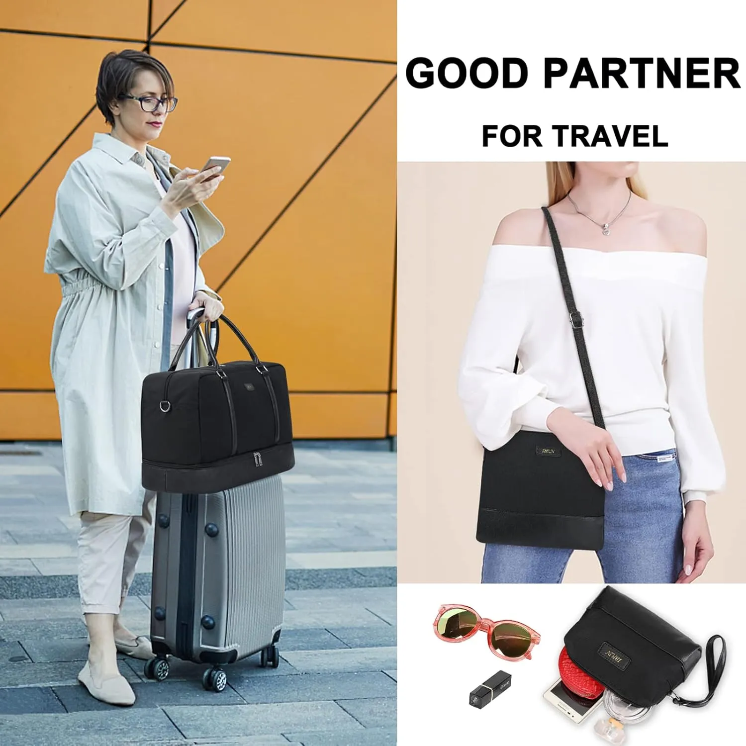 Weekender Bags for Women Overnight Bags with Shoe Compartment 21" Duffle Travel Bag for Traveling Weekend Gift 3pcs Set