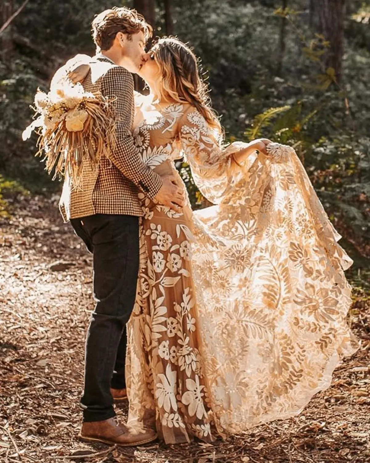 Western Boho Wedding Dresses for Bride Luxury Lace Mermaid Bridal Dress 2-Piece Beach Wedding Gown with Slit