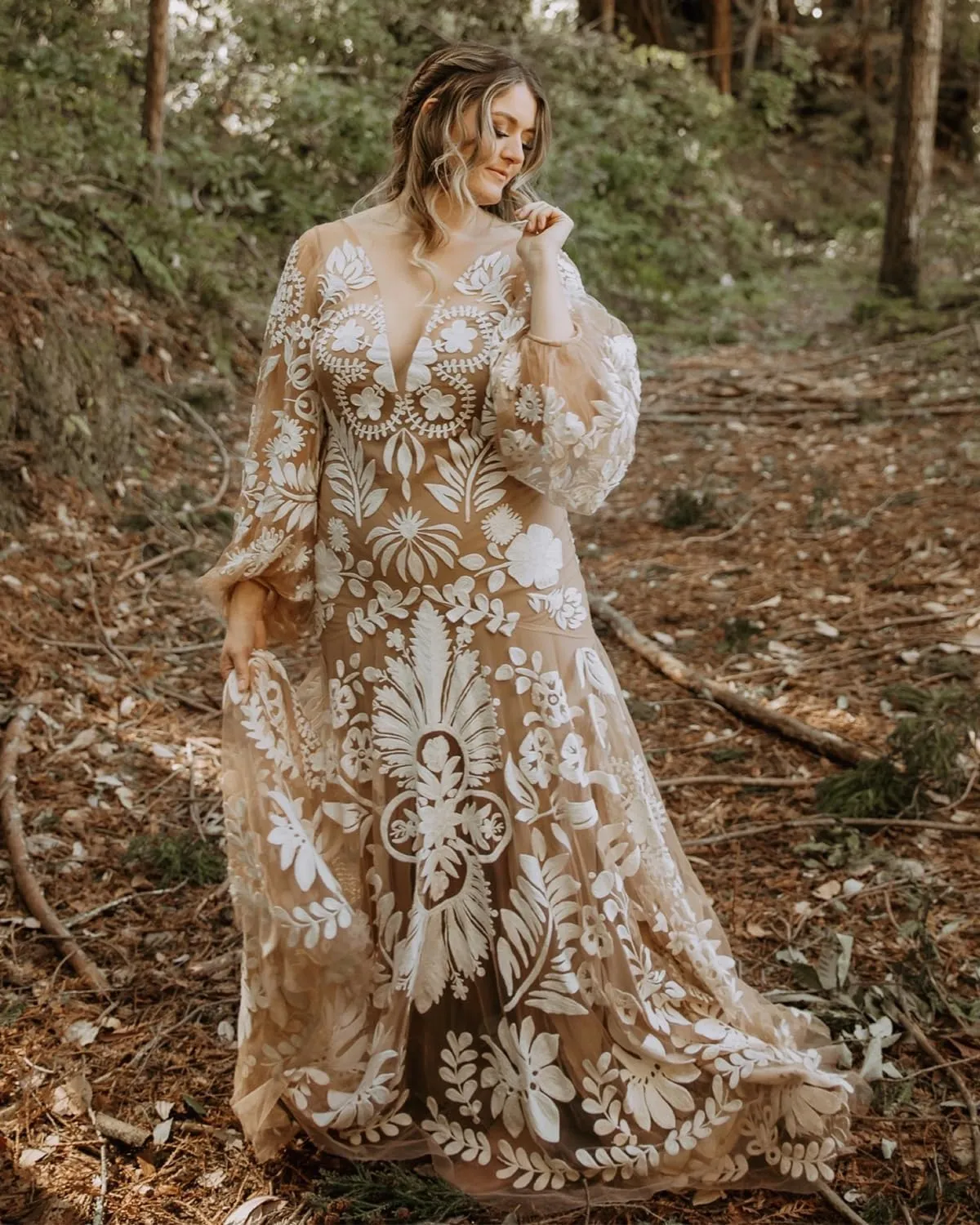 Western Boho Wedding Dresses for Bride Luxury Lace Mermaid Bridal Dress 2-Piece Beach Wedding Gown with Slit