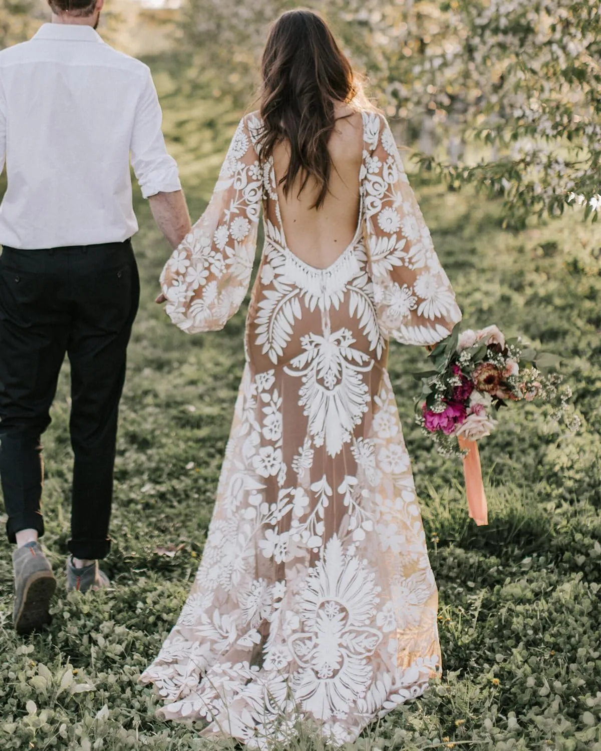 Western Boho Wedding Dresses for Bride Luxury Lace Mermaid Bridal Dress 2-Piece Beach Wedding Gown with Slit