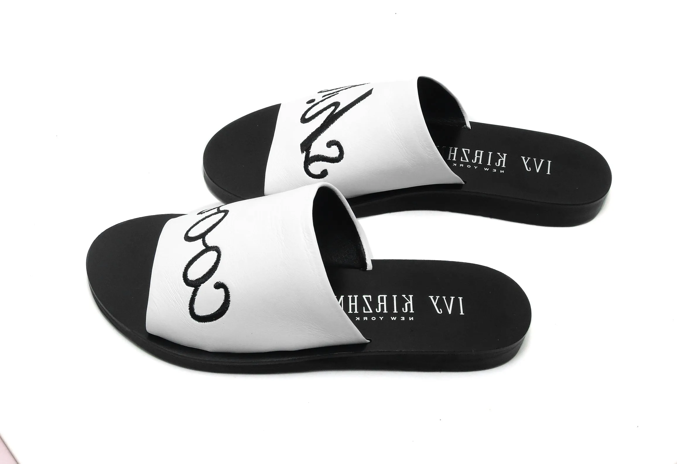 White Cool Open Quotes Minimalistic & Slide On Toe Slip Black Ivy Mules Flat Hurry now Sandals Kirzhner