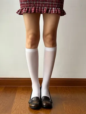 White Velvet Knee High Socks