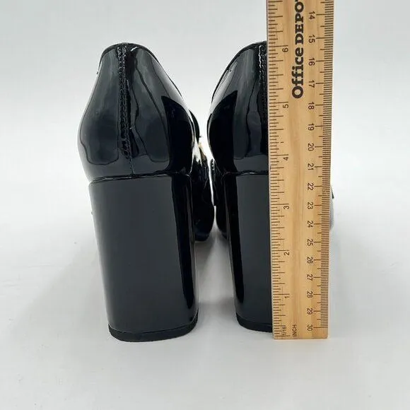 wo wagas Black Chains Pumps High Chunky Heel Loafers Square Toe Slip On Shoes