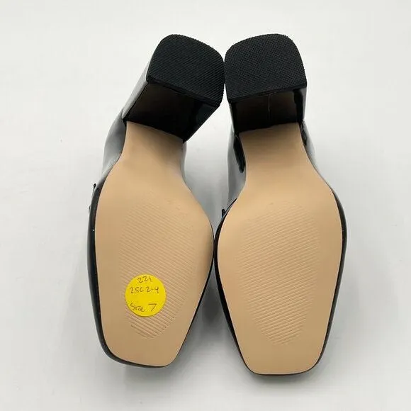 wo wagas Black Chains Pumps High Chunky Heel Loafers Square Toe Slip On Shoes