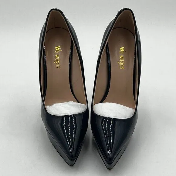 wo wagas Black Pumps Platform High Stiletto Heel Pointed Toe Slip On Shoes