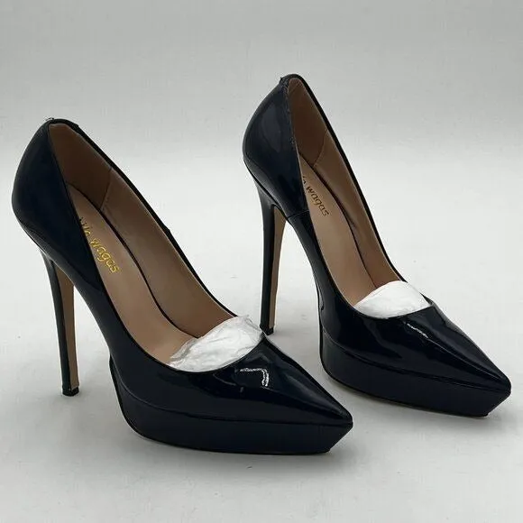 wo wagas Black Pumps Platform High Stiletto Heel Pointed Toe Slip On Shoes