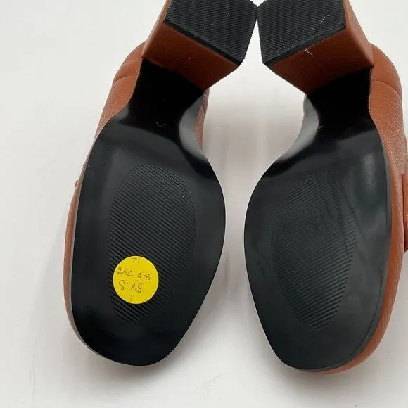 Wo wagas Brown Classic Pumps Block Mid Heels Square Toe Dressy Loafers