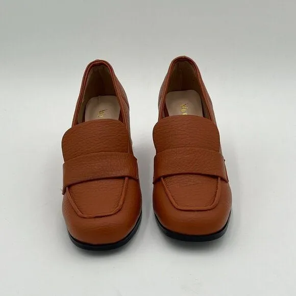 Wo wagas Brown Classic Pumps Block Mid Heels Square Toe Dressy Loafers