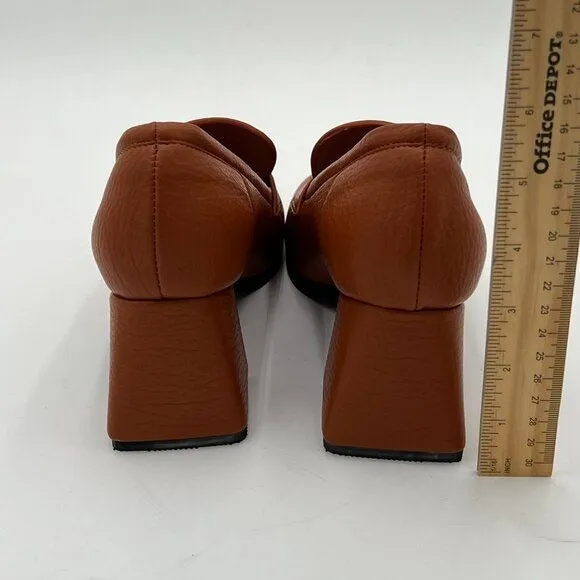Wo wagas Brown Classic Pumps Block Mid Heels Square Toe Dressy Loafers