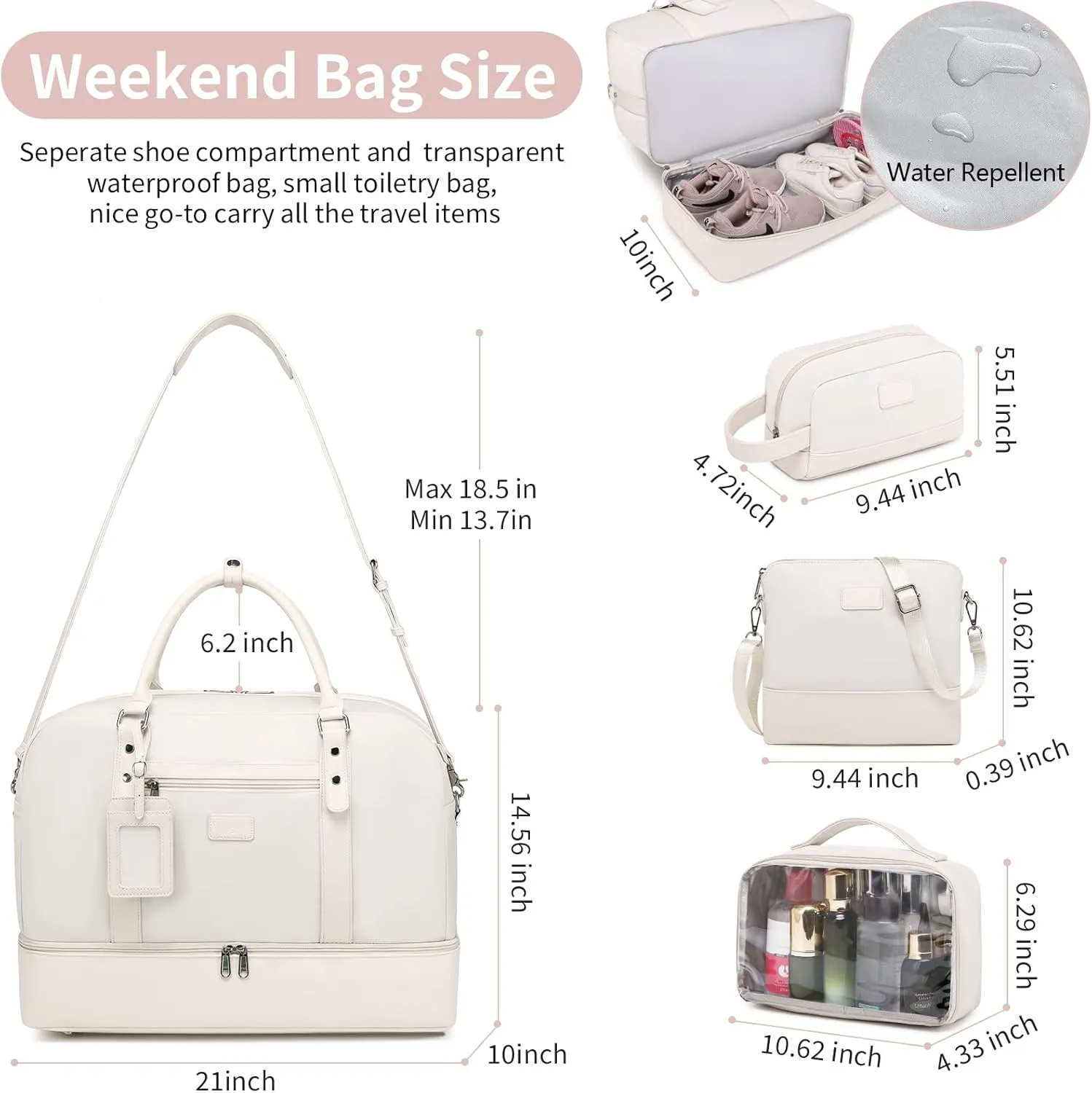 Wogarl Weekender Bags for Women Large Overnight Bag Weekend Travel Duffel Bag Carry on Shoulder with Shoe Compartment Toiletry Bag for Travel Business Gym