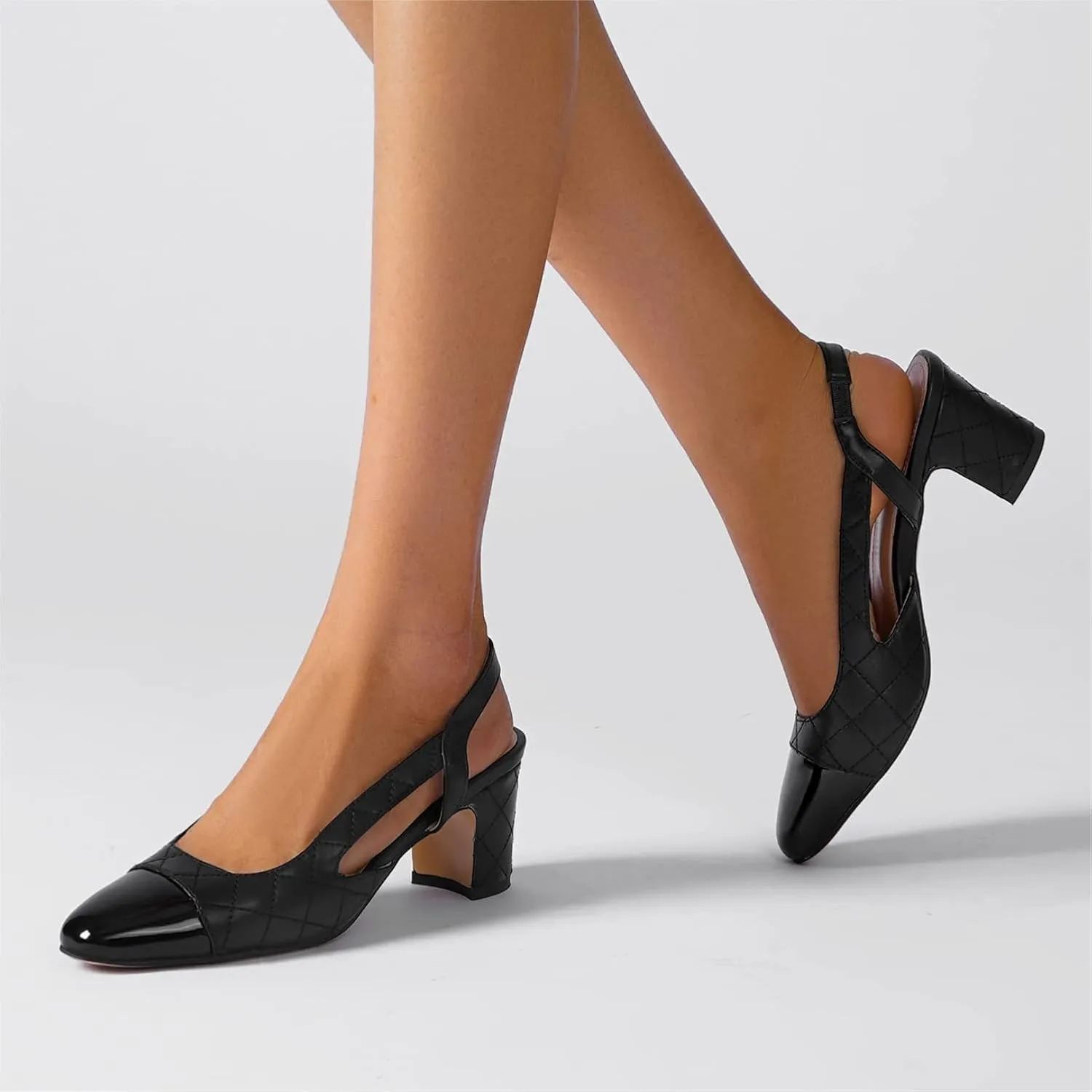 Women 2.6 Inches Chunky Slingback Heels Block Kitten Heel Pointed Toe Slip-On Pumps Casual Wedding Banquet Dress Shoes