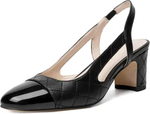 Women 2.6 Inches Chunky Slingback Heels Block Kitten Heel Pointed Toe Slip-On Pumps Casual Wedding Banquet Dress Shoes