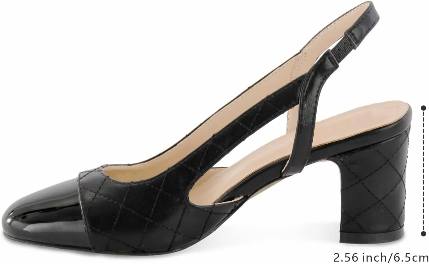 Women 2.6 Inches Chunky Slingback Heels Block Kitten Heel Pointed Toe Slip-On Pumps Casual Wedding Banquet Dress Shoes