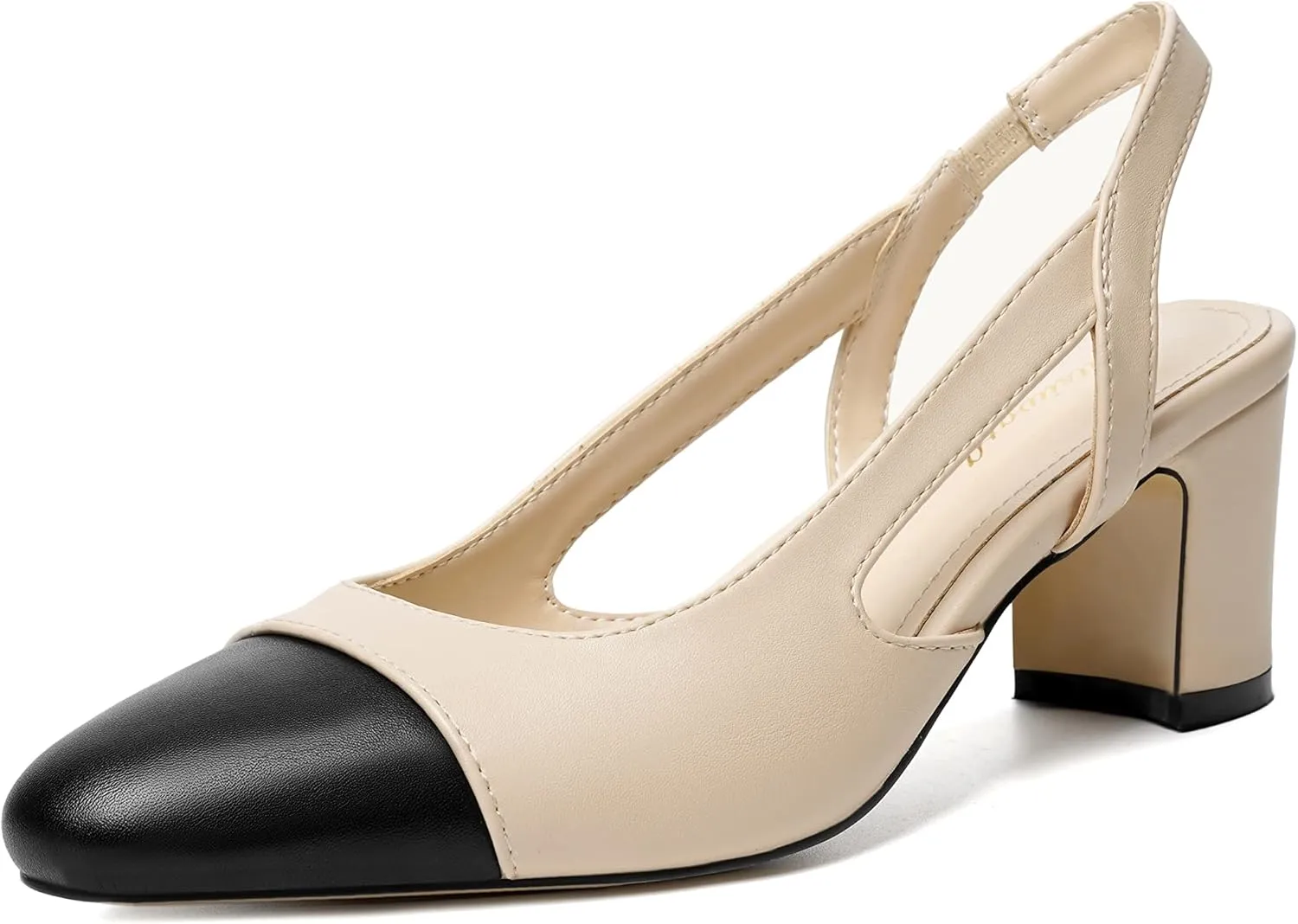 Women 2.6 Inches Chunky Slingback Heels Block Kitten Heel Pointed Toe Slip-On Pumps Casual Wedding Banquet Dress Shoes