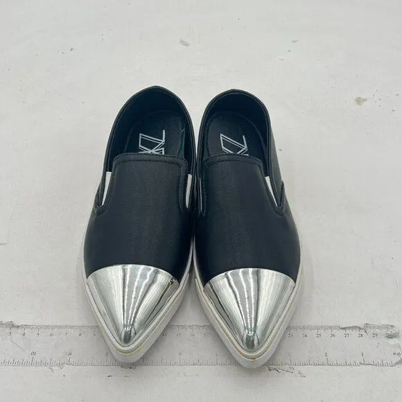 Women Classic Contrast Stitching Pumps Point Closed Metal Toe Slip On Loafers Fl