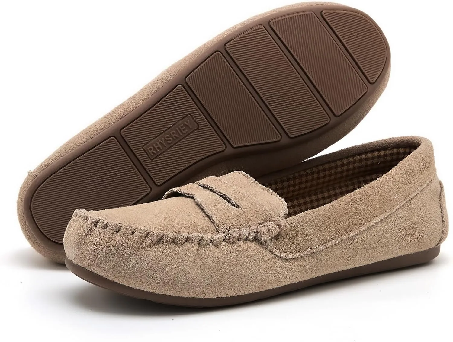 Women Flats Indoor & Outdoor Slippers Confort Slippers for Women Memory Foam Shoes Business Casual Moccassins Penny Loafer Slip On Flats Moc (Grey/Brown, Classic/Fur, US 6-10)