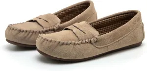 Women Flats Indoor & Outdoor Slippers Confort Slippers for Women Memory Foam Shoes Business Casual Moccassins Penny Loafer Slip On Flats Moc (Grey/Brown, Classic/Fur, US 6-10)