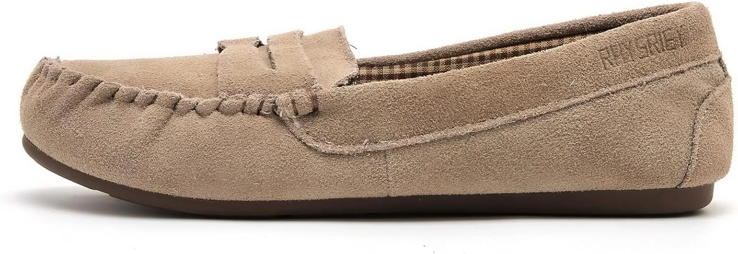 Women Flats Indoor & Outdoor Slippers Confort Slippers for Women Memory Foam Shoes Business Casual Moccassins Penny Loafer Slip On Flats Moc (Grey/Brown, Classic/Fur, US 6-10)