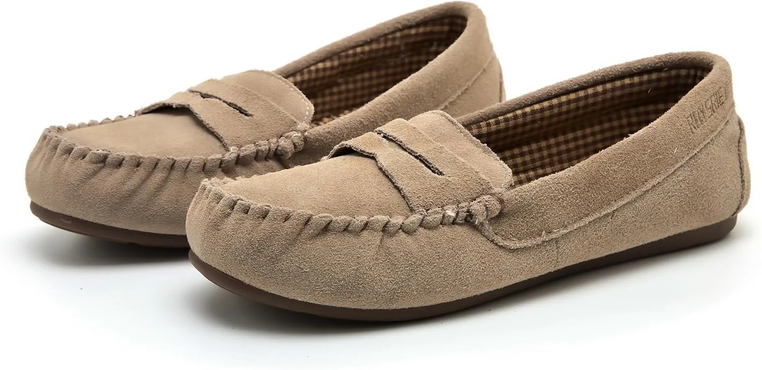 Women Flats Indoor & Outdoor Slippers Confort Slippers for Women Memory Foam Shoes Business Casual Moccassins Penny Loafer Slip On Flats Moc (Grey/Brown, Classic/Fur, US 6-10)