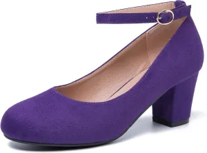 Women's Ankle Strap Heels Removable Bow Closed Toe Low Chunky Heels Pumps Mary Jane Dress Shoes