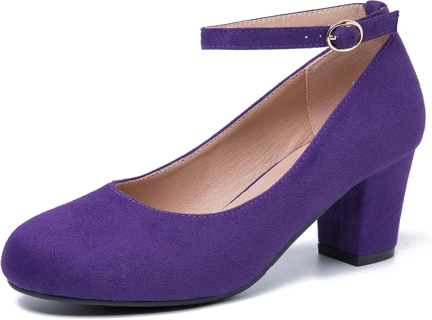 Women's Ankle Strap Heels Removable Bow Closed Toe Low Chunky Heels Pumps Mary Jane Dress Shoes