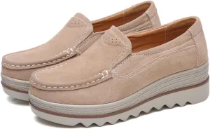 Women's Artificial Leather Casual Comfortable Soft Loafer Retro Ladies Comfort Slip-On Fashion Boat Shoes Classic Flat Block for Running Travel Work Street Wedding Party Night Club