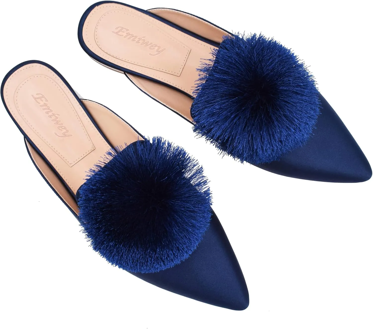 Women's Backless Comfort Slip On Loafers Flats Cute Pom Pom Mule Slippers Casual Shoes