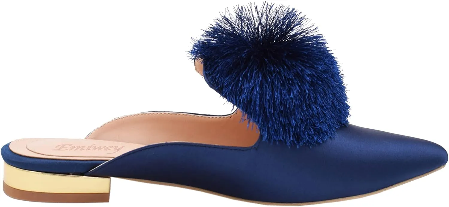 Women's Backless Comfort Slip On Loafers Flats Cute Pom Pom Mule Slippers Casual Shoes