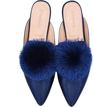 Women's Backless Comfort Slip On Loafers Flats Cute Pom Pom Mule Slippers Casual Shoes
