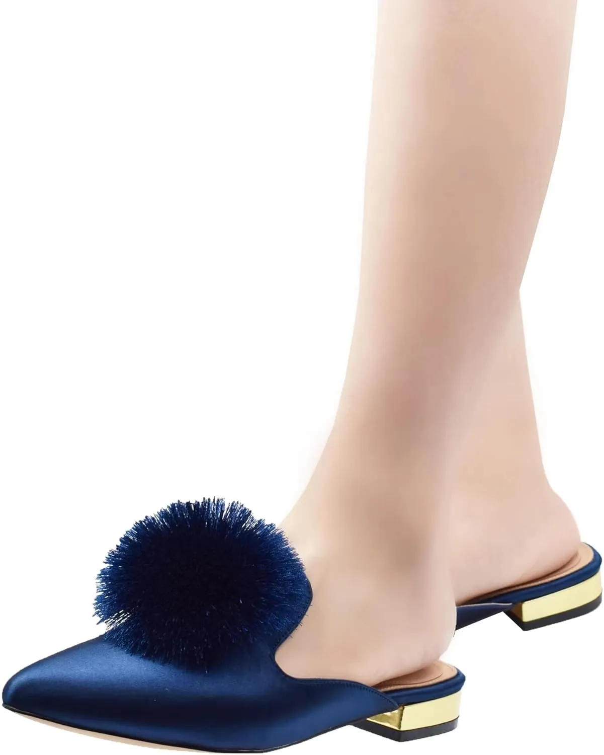 Women's Backless Comfort Slip On Loafers Flats Cute Pom Pom Mule Slippers Casual Shoes