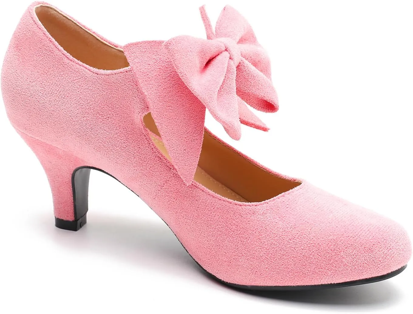 Women's Bow Low Kitten Heels Mary Jane Pumps Round Toe Ankle Strap Comfortable Party Dressy Shoes