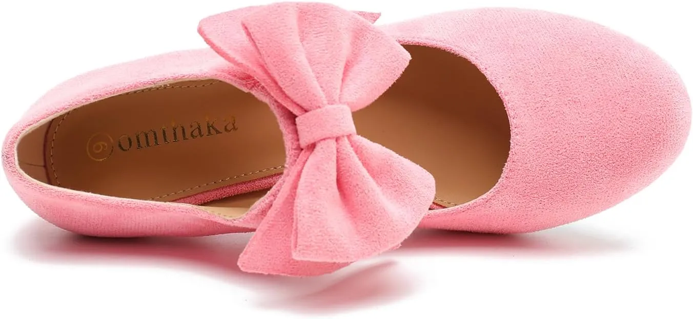 Women's Bow Low Kitten Heels Mary Jane Pumps Round Toe Ankle Strap Comfortable Party Dressy Shoes