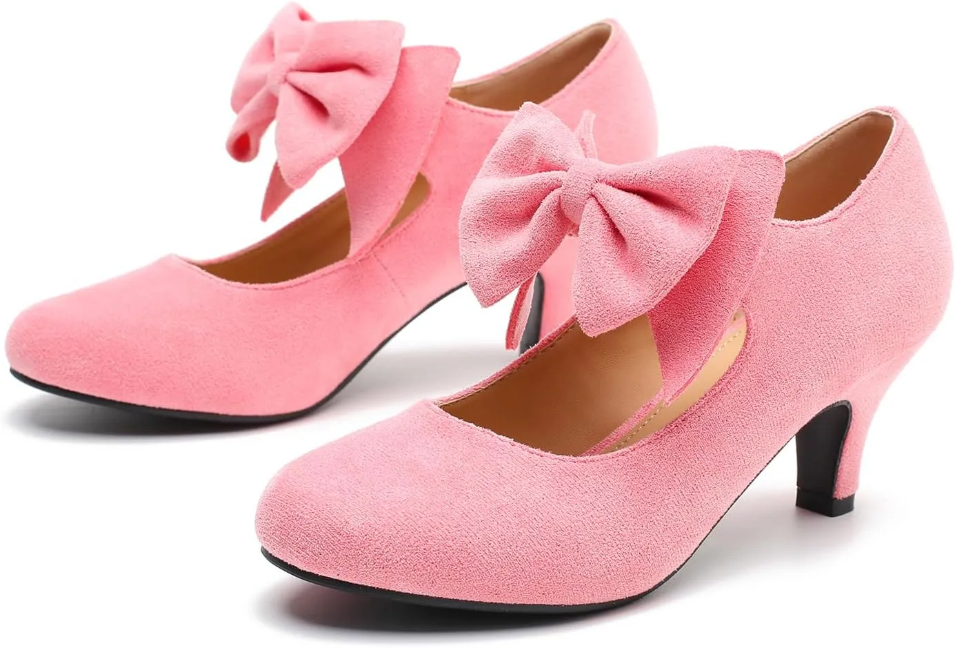 Women's Bow Low Kitten Heels Mary Jane Pumps Round Toe Ankle Strap Comfortable Party Dressy Shoes