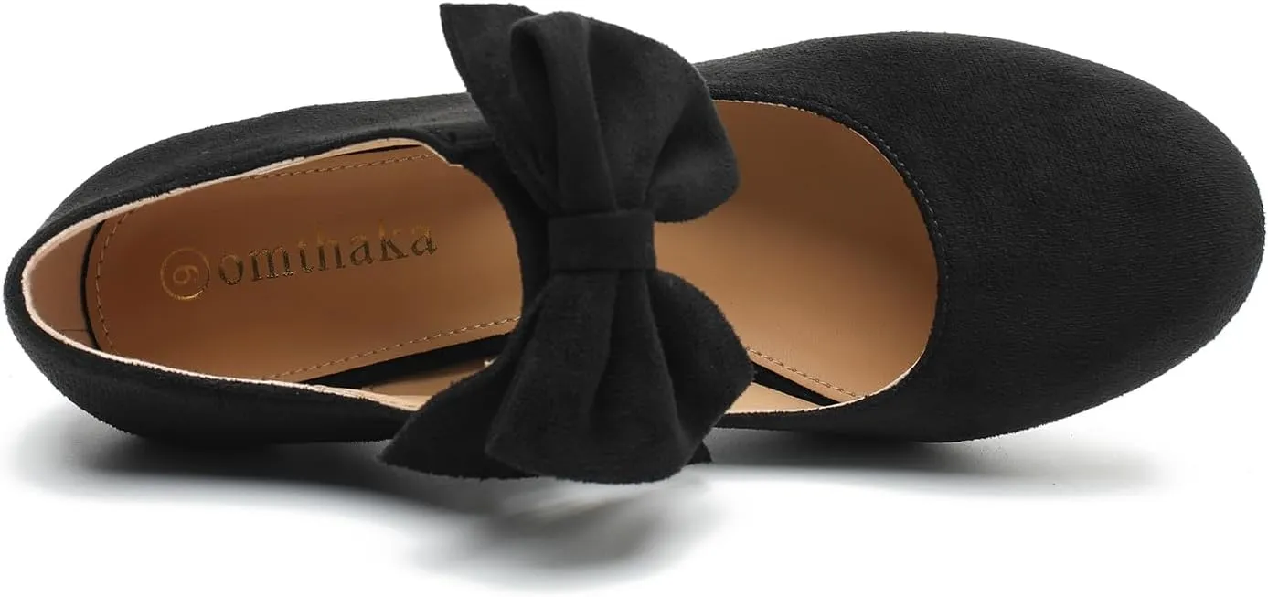 Women's Bow Low Kitten Heels Mary Jane Pumps Round Toe Ankle Strap Comfortable Party Dressy Shoes