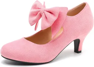 Women's Bow Low Kitten Heels Mary Jane Pumps Round Toe Ankle Strap Comfortable Party Dressy Shoes
