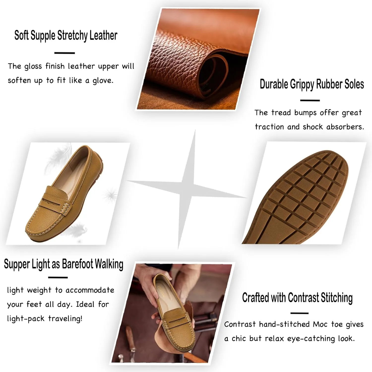 Women's Comfortable & Lightweight Leather Penny Loafers Slip-Ons Cute Business Casual Dress Shoes Work Office Flats Everyday Walking Shoes Driving Mocs for Women