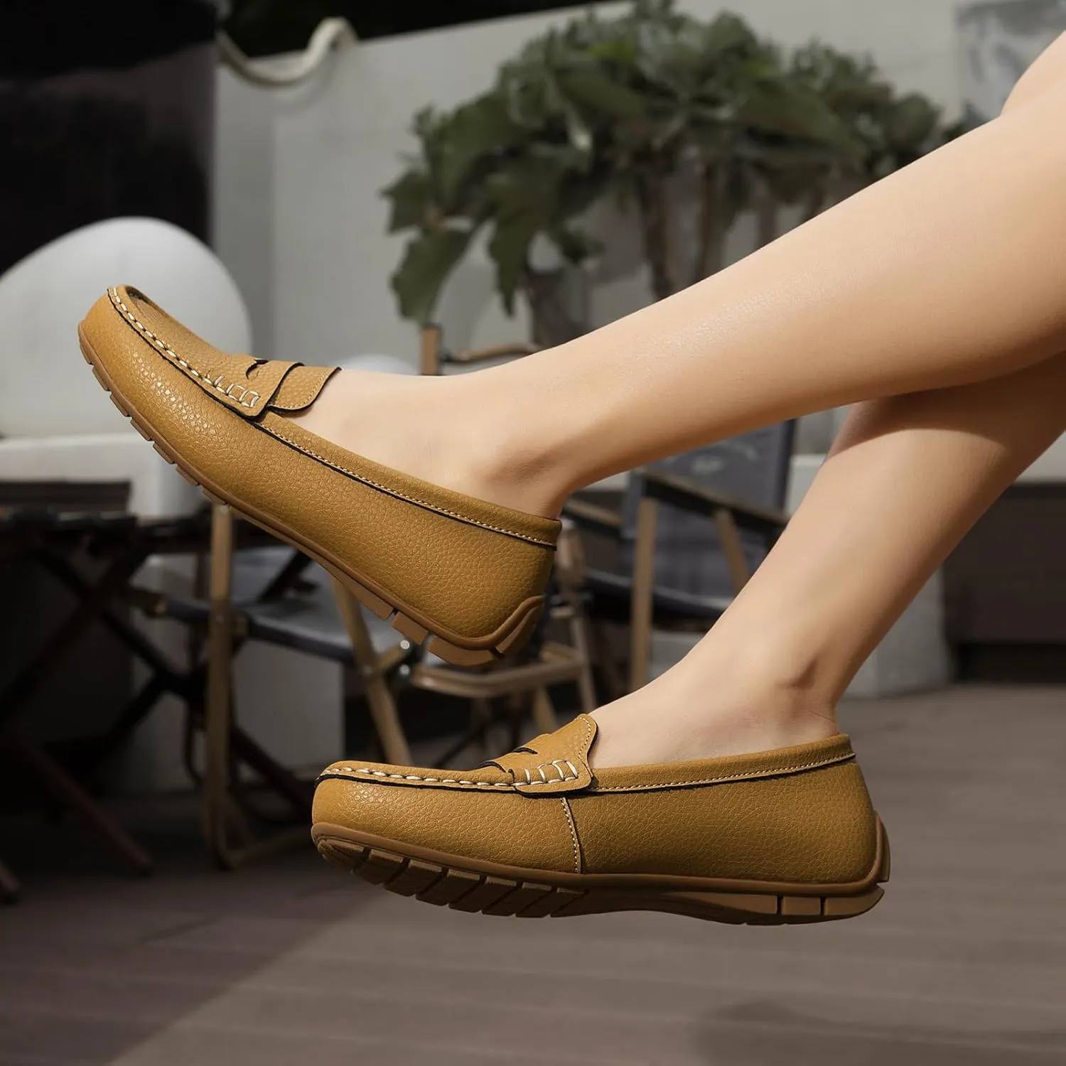 Women's Comfortable & Lightweight Leather Penny Loafers Slip-Ons Cute Business Casual Dress Shoes Work Office Flats Everyday Walking Shoes Driving Mocs for Women