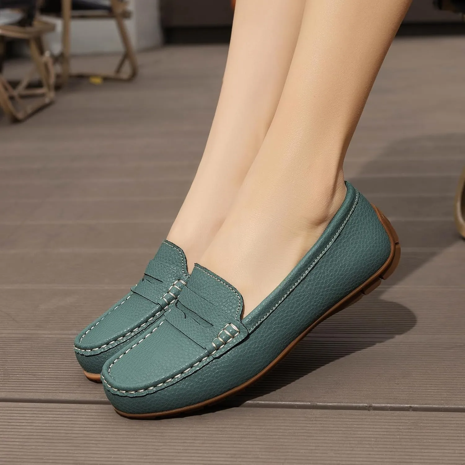 Women's Comfortable & Lightweight Leather Penny Loafers Slip-Ons Cute Business Casual Dress Shoes Work Office Flats Everyday Walking Shoes Driving Mocs for Women