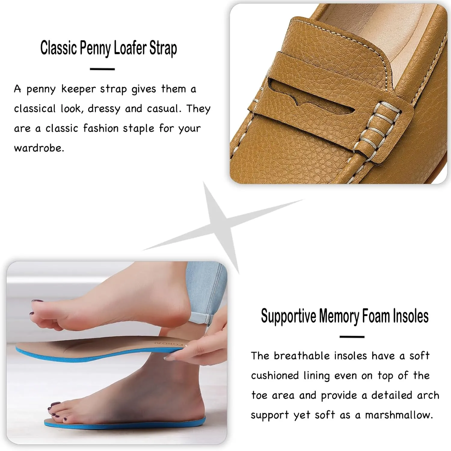 Women's Comfortable & Lightweight Leather Penny Loafers Slip-Ons Cute Business Casual Dress Shoes Work Office Flats Everyday Walking Shoes Driving Mocs for Women
